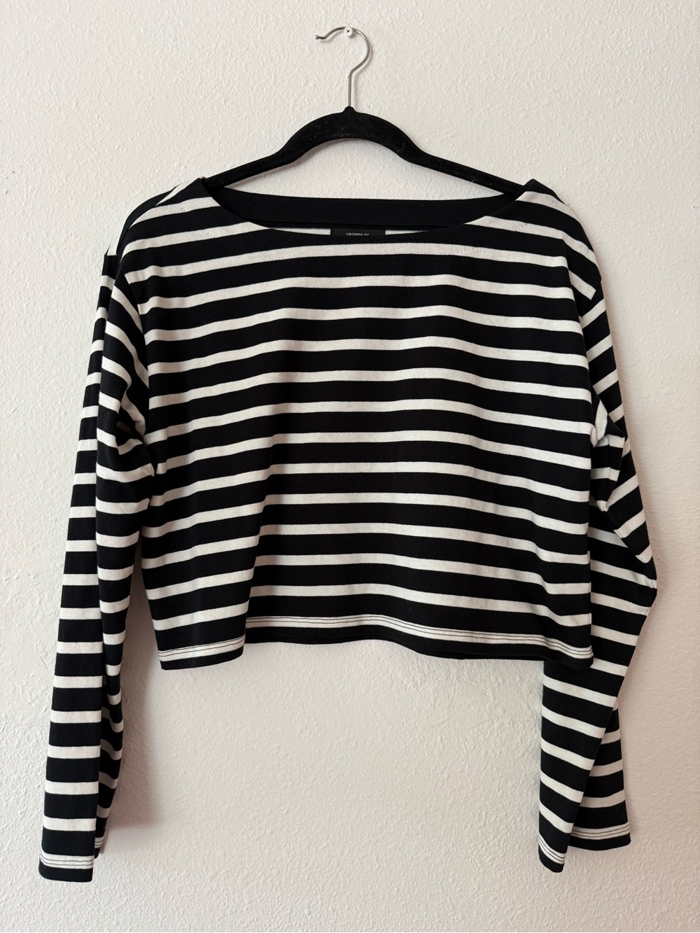 J. Crew Black & White Striped Long Sleeve Crop Top